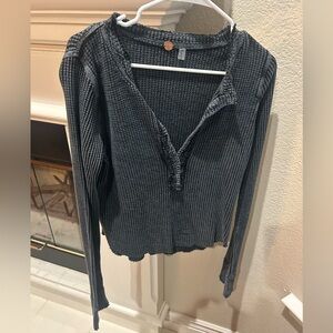 Stylish blue Waffle Knit Long Sleeve Top